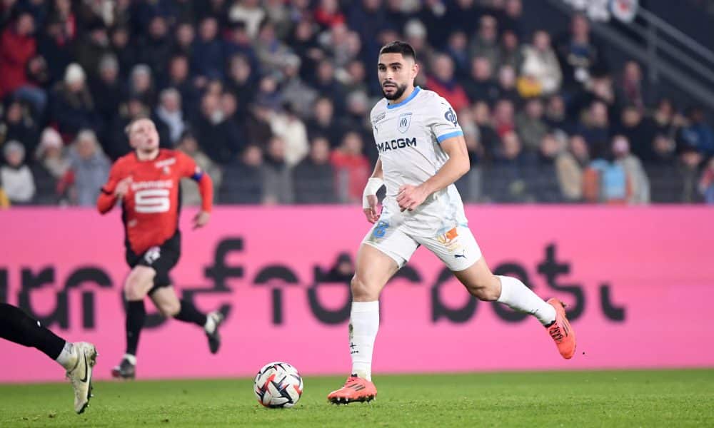 L'attaquant de l'OM Neal Maupay, en action à Rennes.