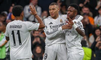 La joie de Kylian Mbappé avec Rodrygo et Vinicius Jr.