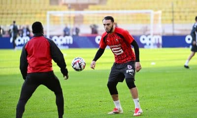 L'ailier du Stade Rennais Lamine Gouiri lors d'un échauffement à Monaco.