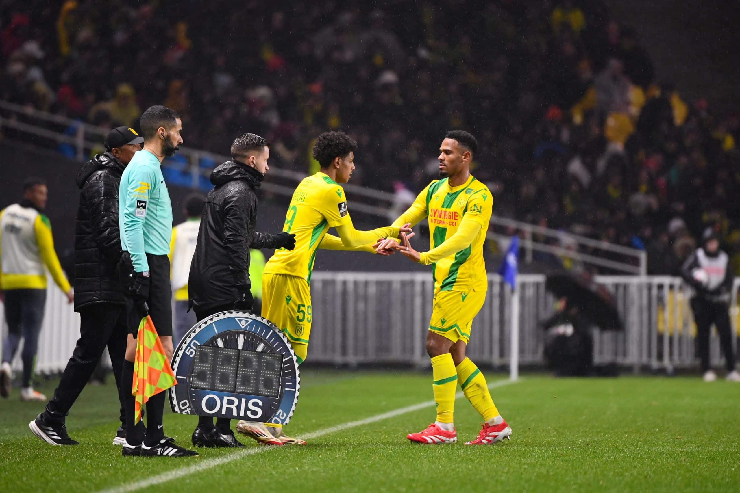 Dehmaine Tabibou, lors de son entrée en jeu face à l'OL avec le FC Nantes.