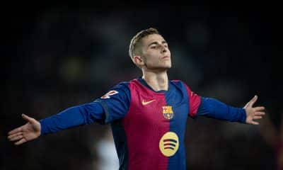La joie de Fermin, auteur du deuxième but du FC Barcelone à Valladolid.