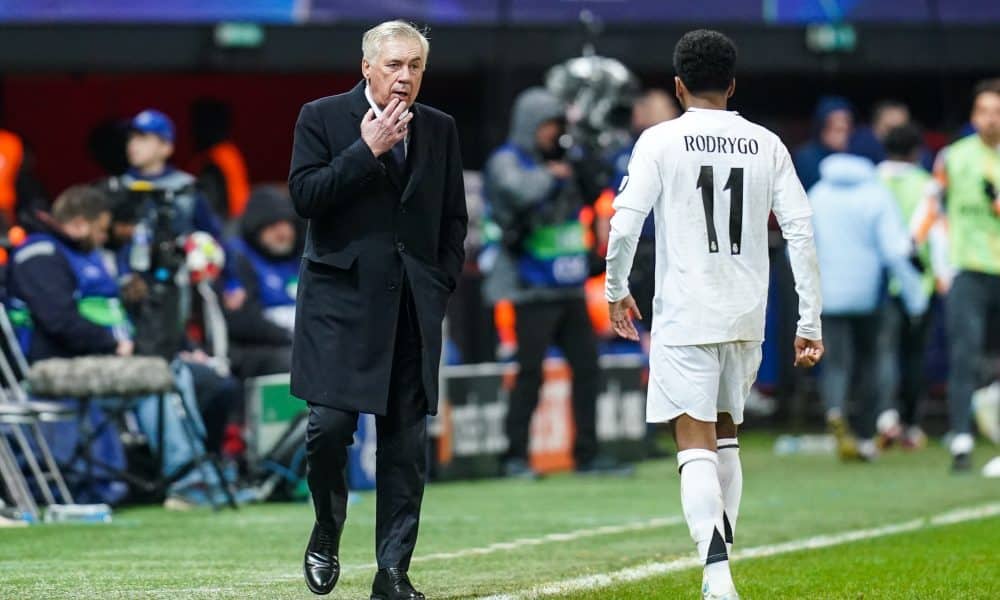 L'entraîneur du Real Madrid, Carlo Ancelotti, lors du match à Brest.