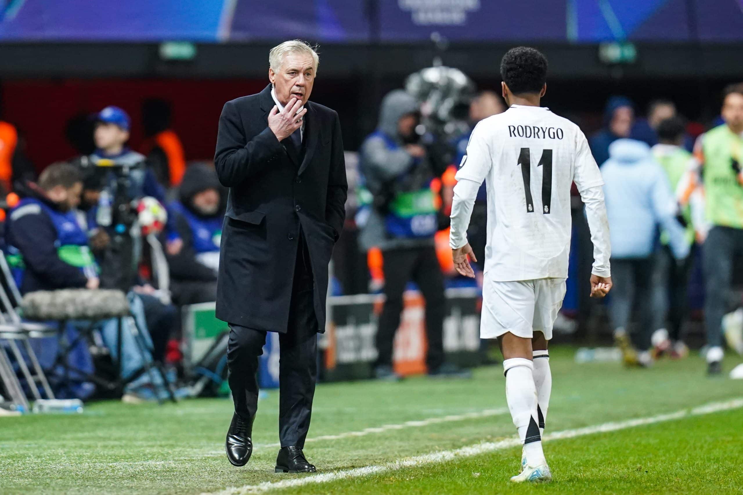 L'entraîneur du Real Madrid, Carlo Ancelotti, lors du match à Brest.