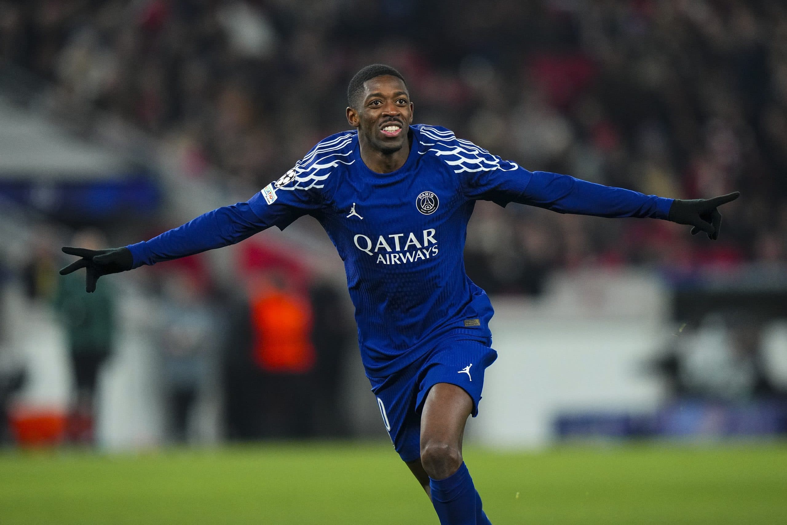 La joie d'Ousmane Dembélé après un but lors de Stuttgart-PSG.