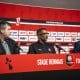 Les dirigeants du Stade Rennais Arnaud Pouille et Frederic Massara, avec Habib Beye.