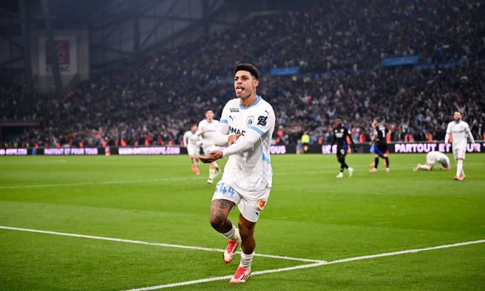 L'ailier de l'OM Luis Henrique, célébrant son but face à l'OL le 2 février.