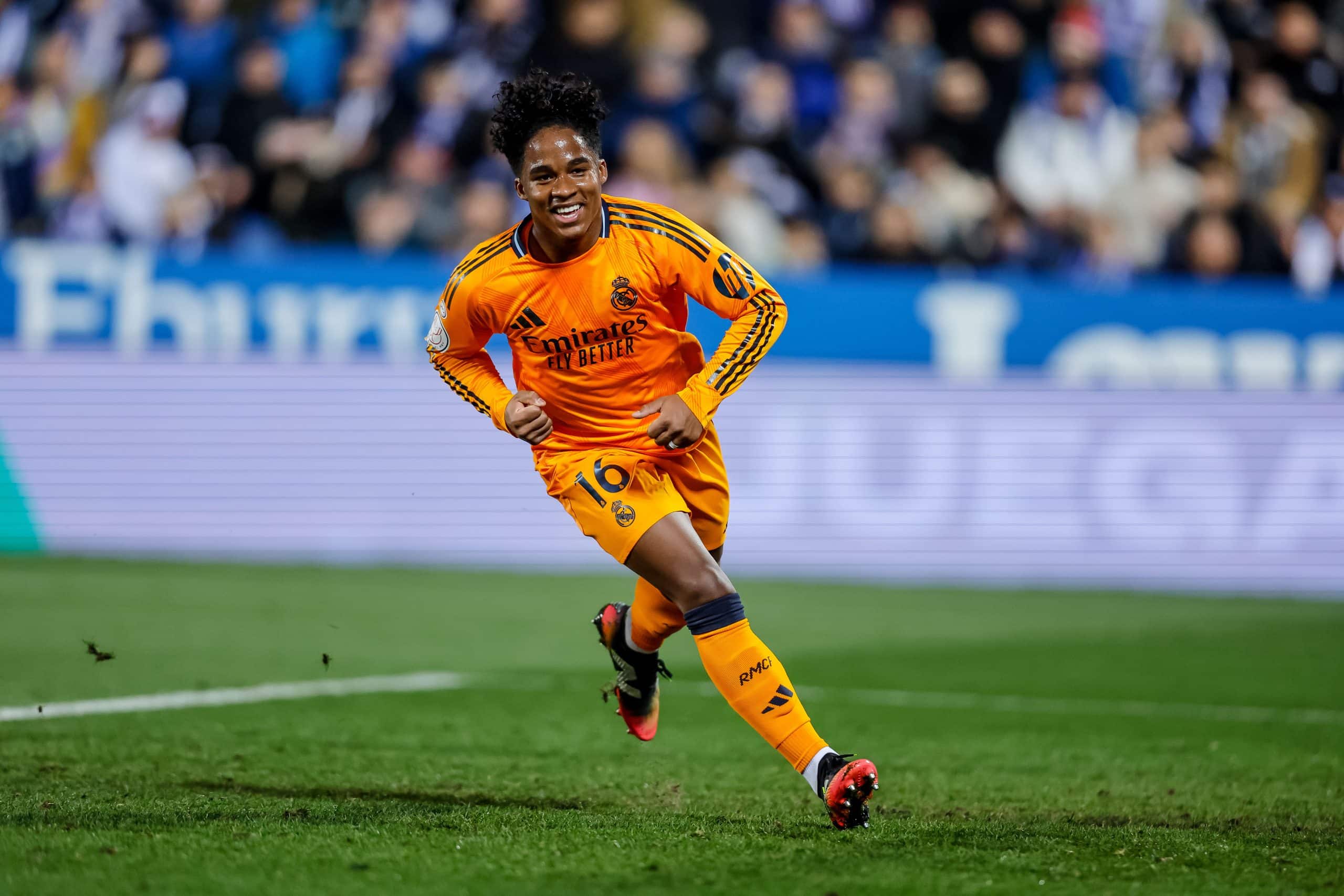 La joie d'Endrick, lors de la victoire du Real Madrid sur la pelouse de Leganés en Coupe du Roi.