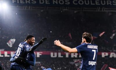 La joie d'Ousmane Dembélé après l'un de ses buts lors de PSG-Monaco.