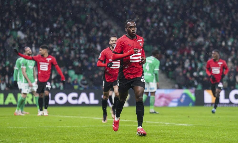 La joie du Rennais Arnaud Kalimuendo après son but face à l'ASSE.