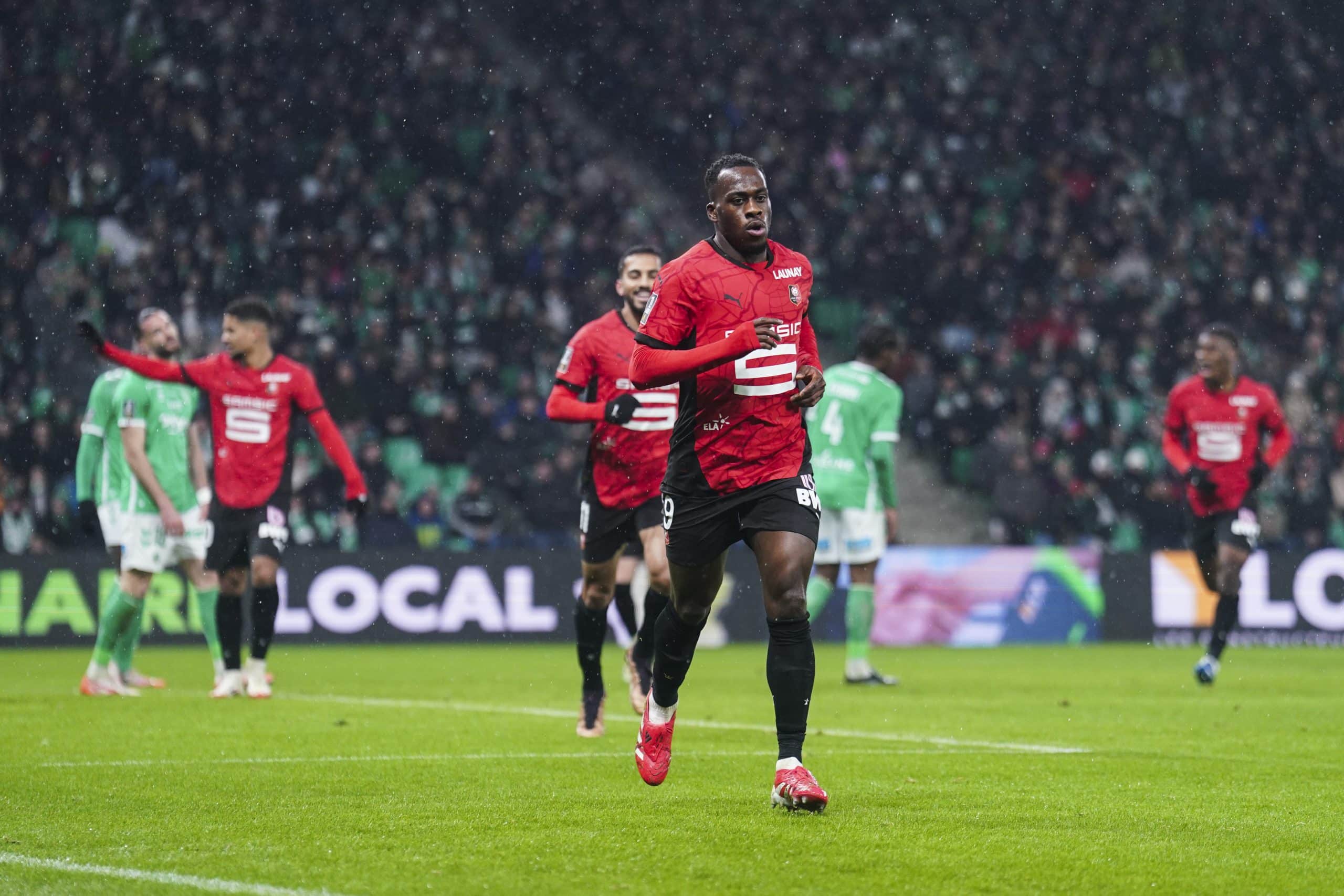 La joie du Rennais Arnaud Kalimuendo après son but face à l'ASSE.