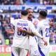 La joie de Mikautadze, Tolisso et Almada lors d'OL-Reims (4-0).