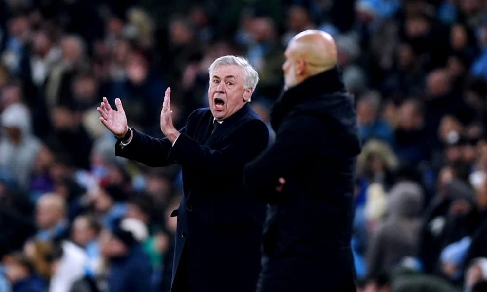 L'entraîneur du Real Madrid, Carlo Ancelotti, lors du match contre Manchester City.