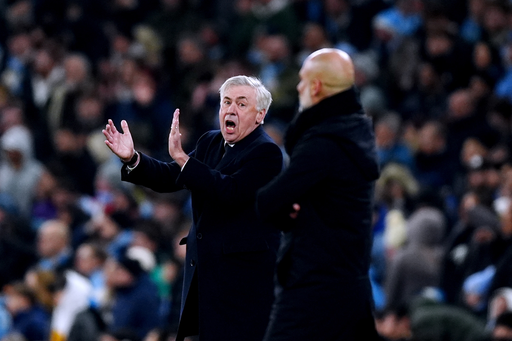 L'entraîneur du Real Madrid, Carlo Ancelotti, lors du match contre Manchester City.