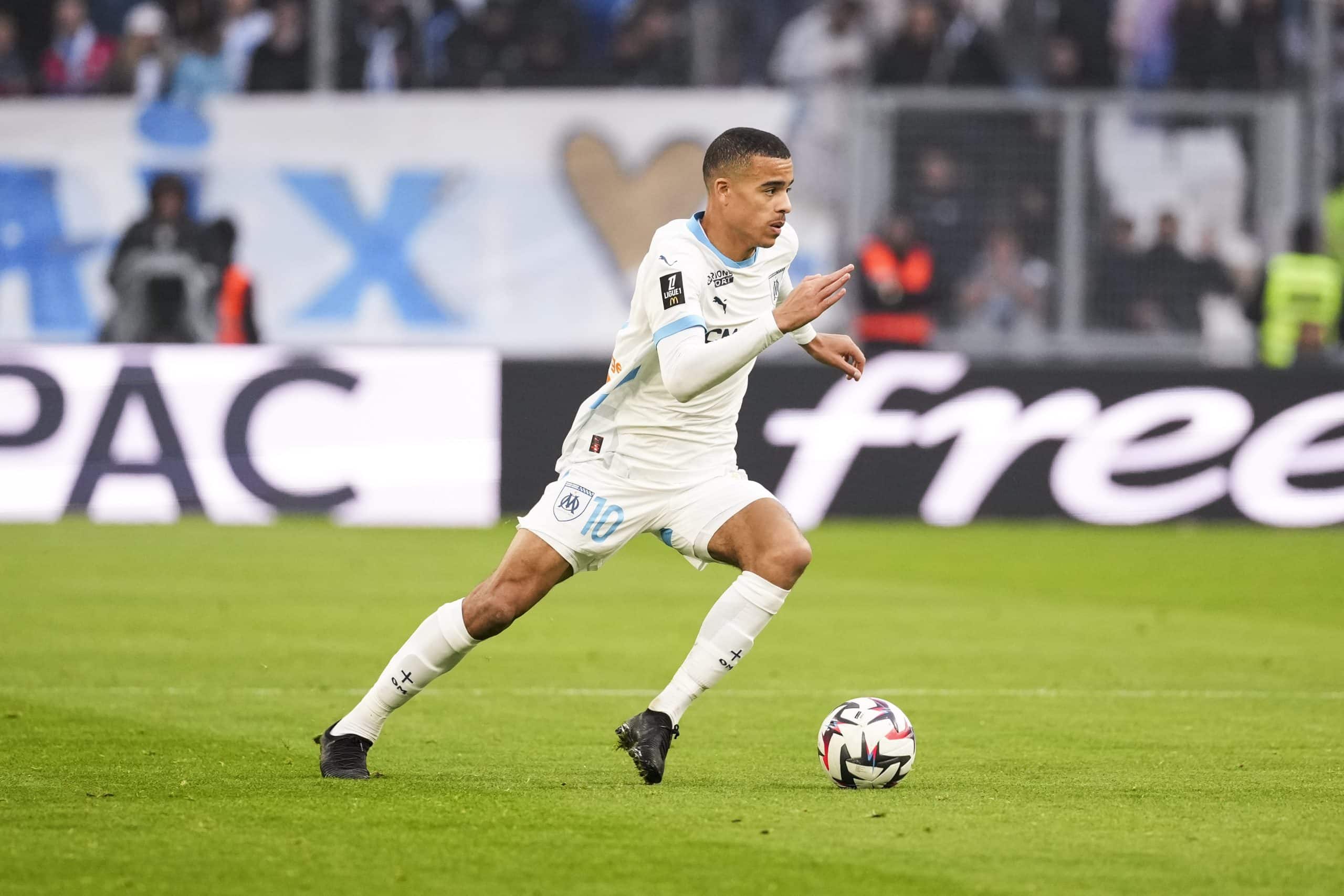 L'ailier de l'OM Mason Greenwood en action.