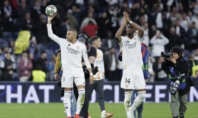 Kylian Mbappé et Aurélien Tchouaméni après la victoire du Real Madrid sur Manchester City en Champions League.