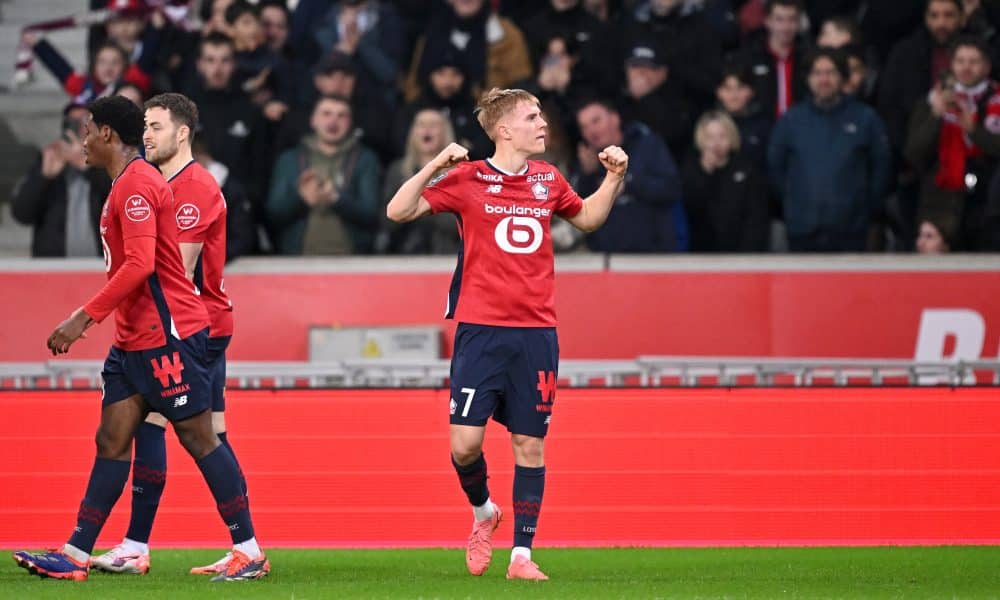 La joie du milieu du LOSC Hakon Haraldsson, après son premier but contre Monaco.