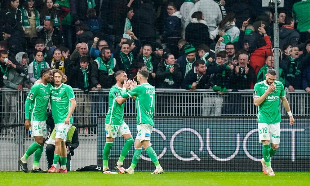 La joie des Verts après leur deuxième but contre le SCO d'Angers.