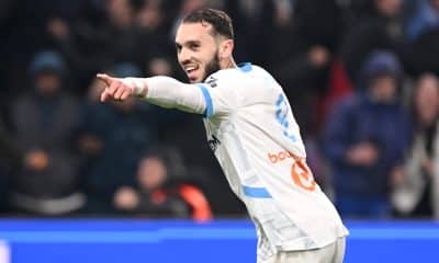 La joie d'Amine Gouiri après son but lors du match OM-Nantes.