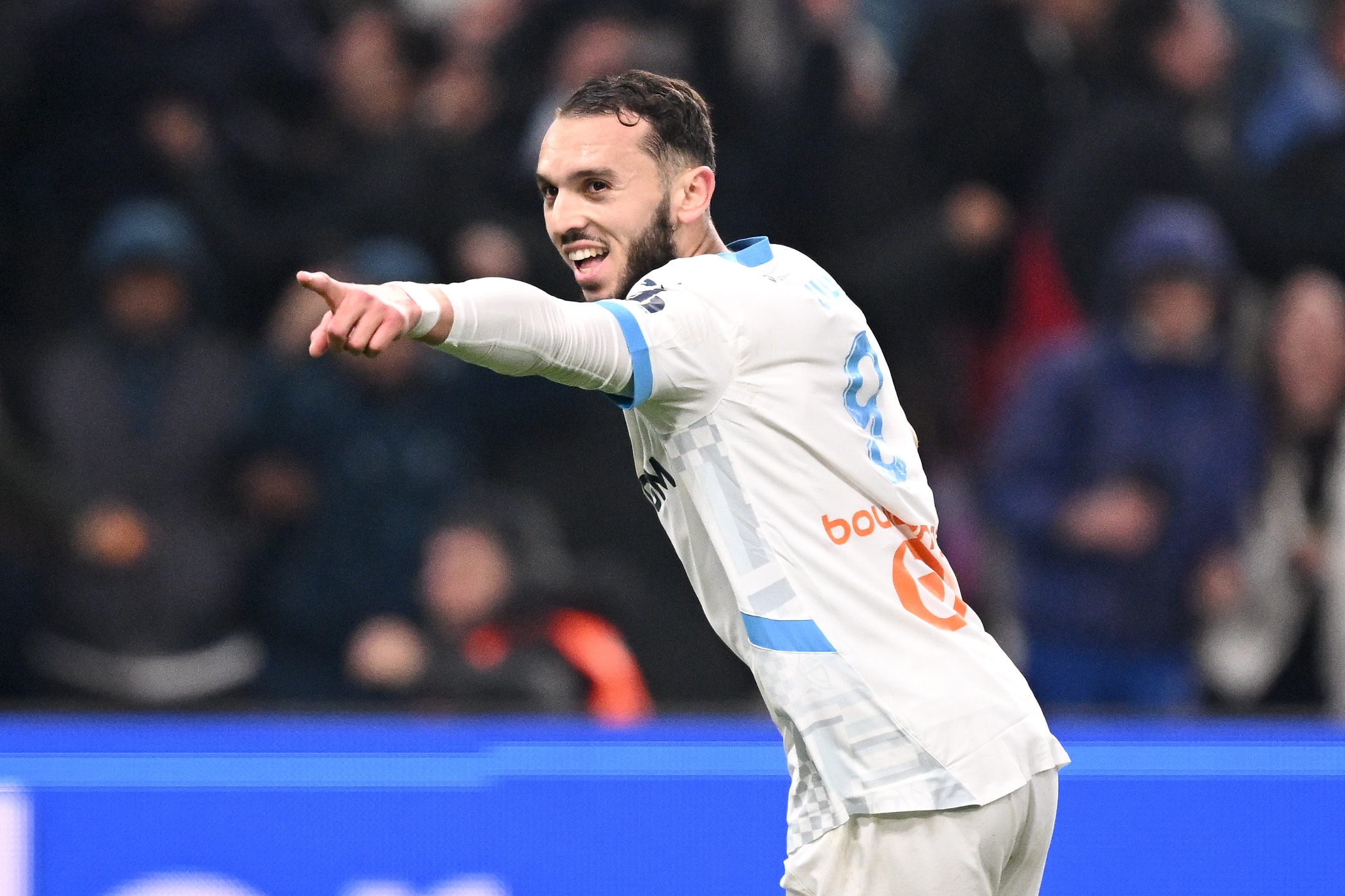 La joie d'Amine Gouiri après son but lors du match OM-Nantes.