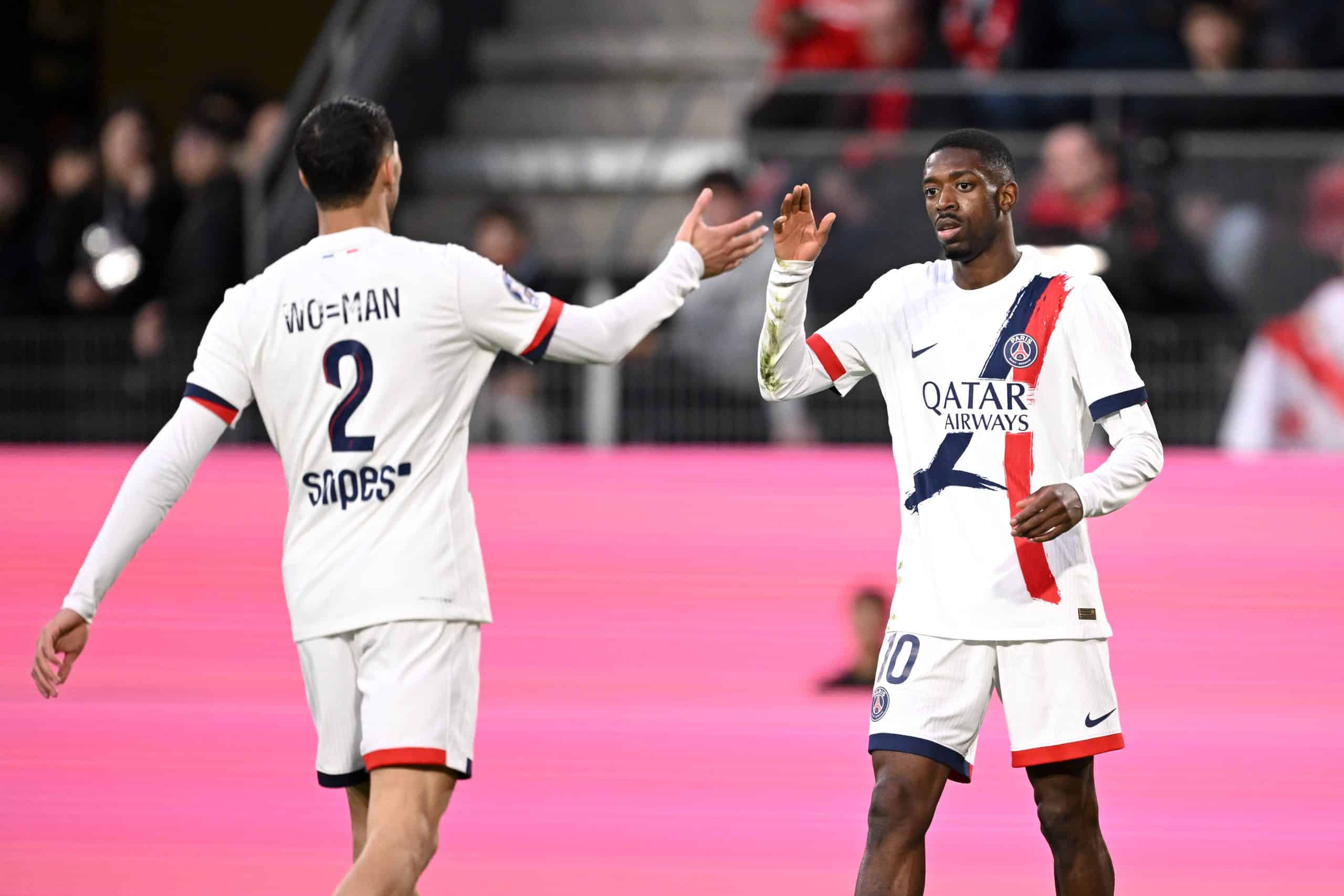 La joie d'Ousmane Dembélé lors de la victoire du PSG à Rennes.