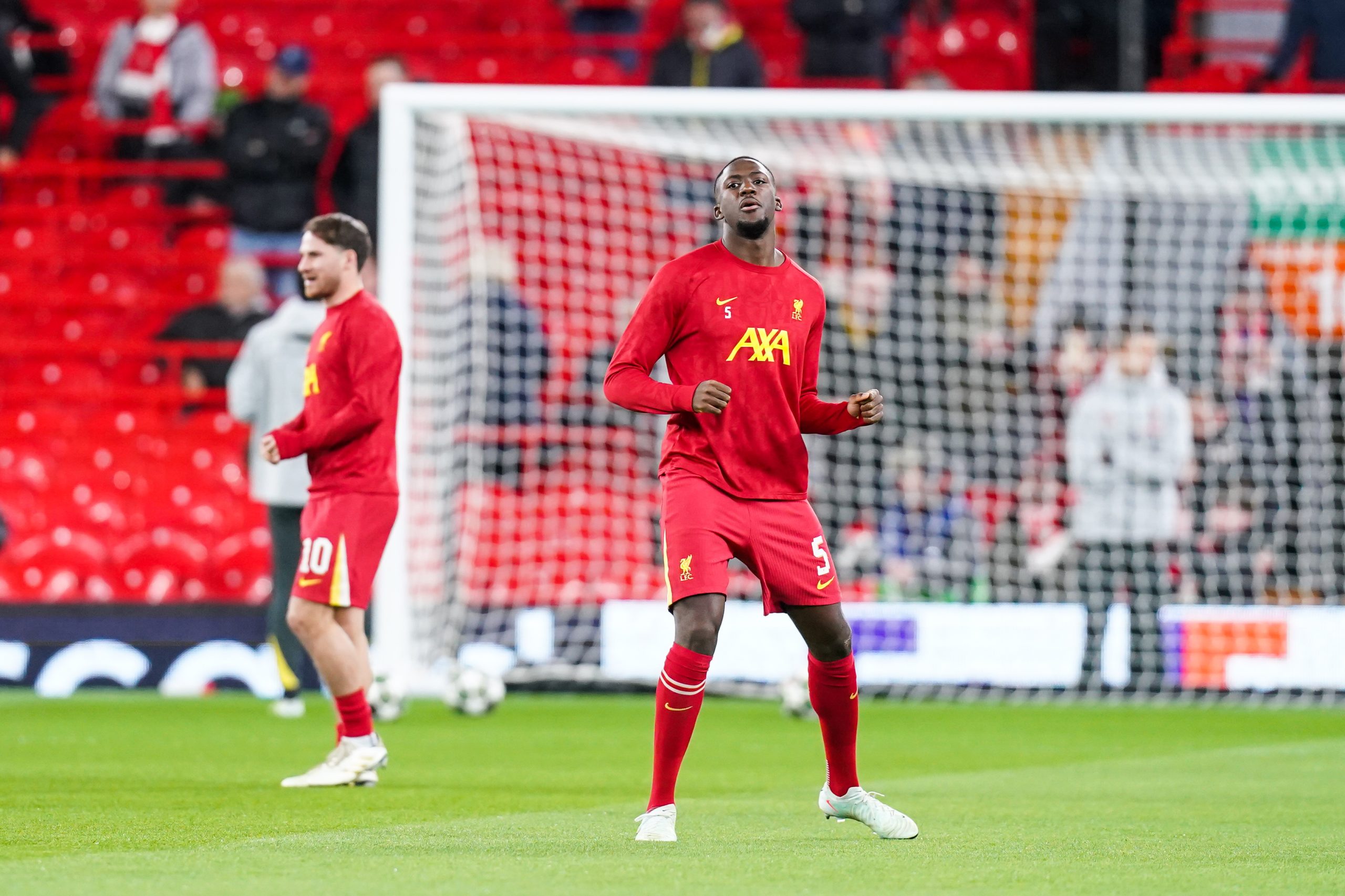 Ibrahima Konaté lors d'un échauffement de Liverpool.