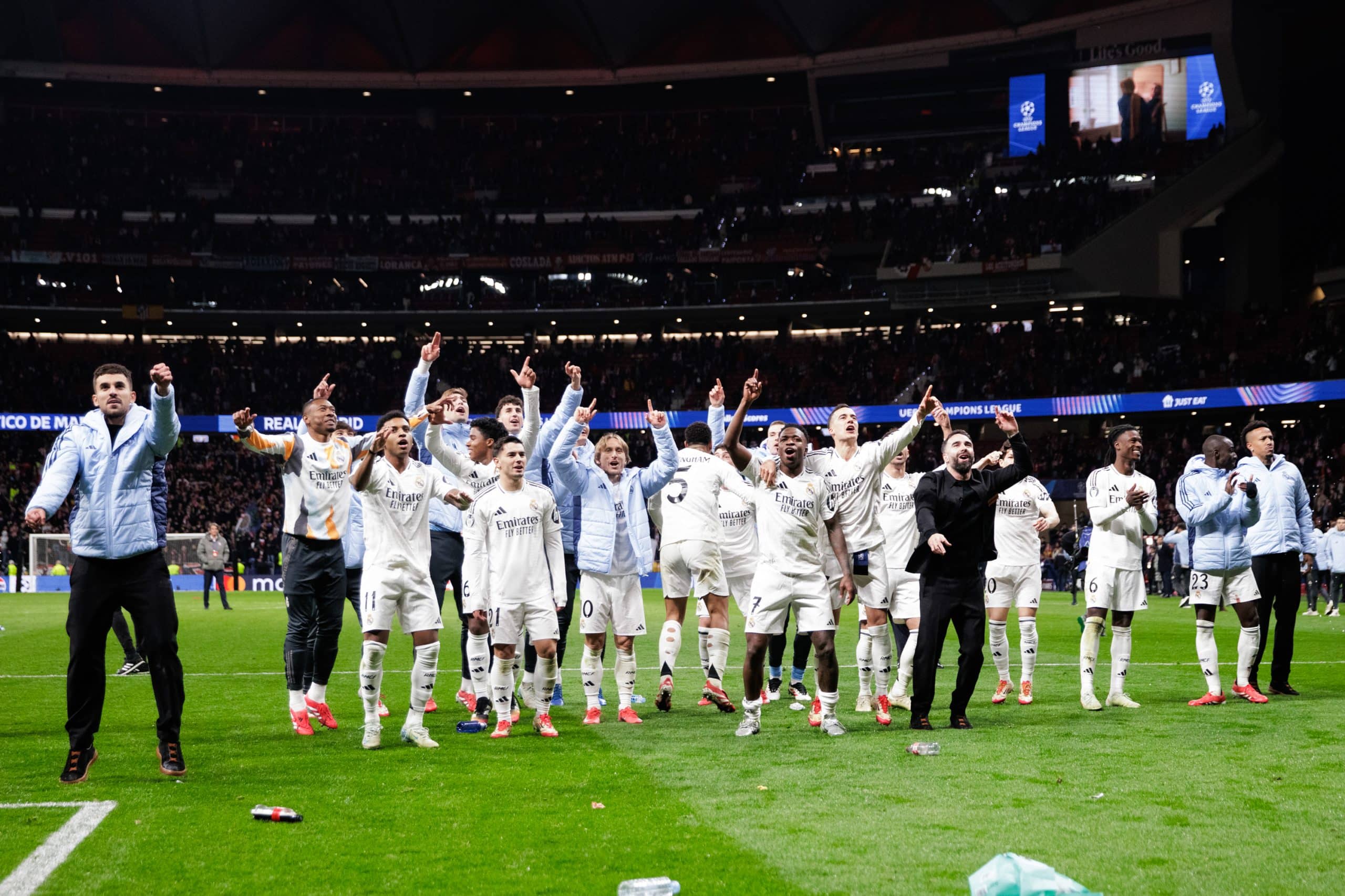 La joie des joueurs du Real Madrid après leur qualification face à l'Atlético en Champions League.