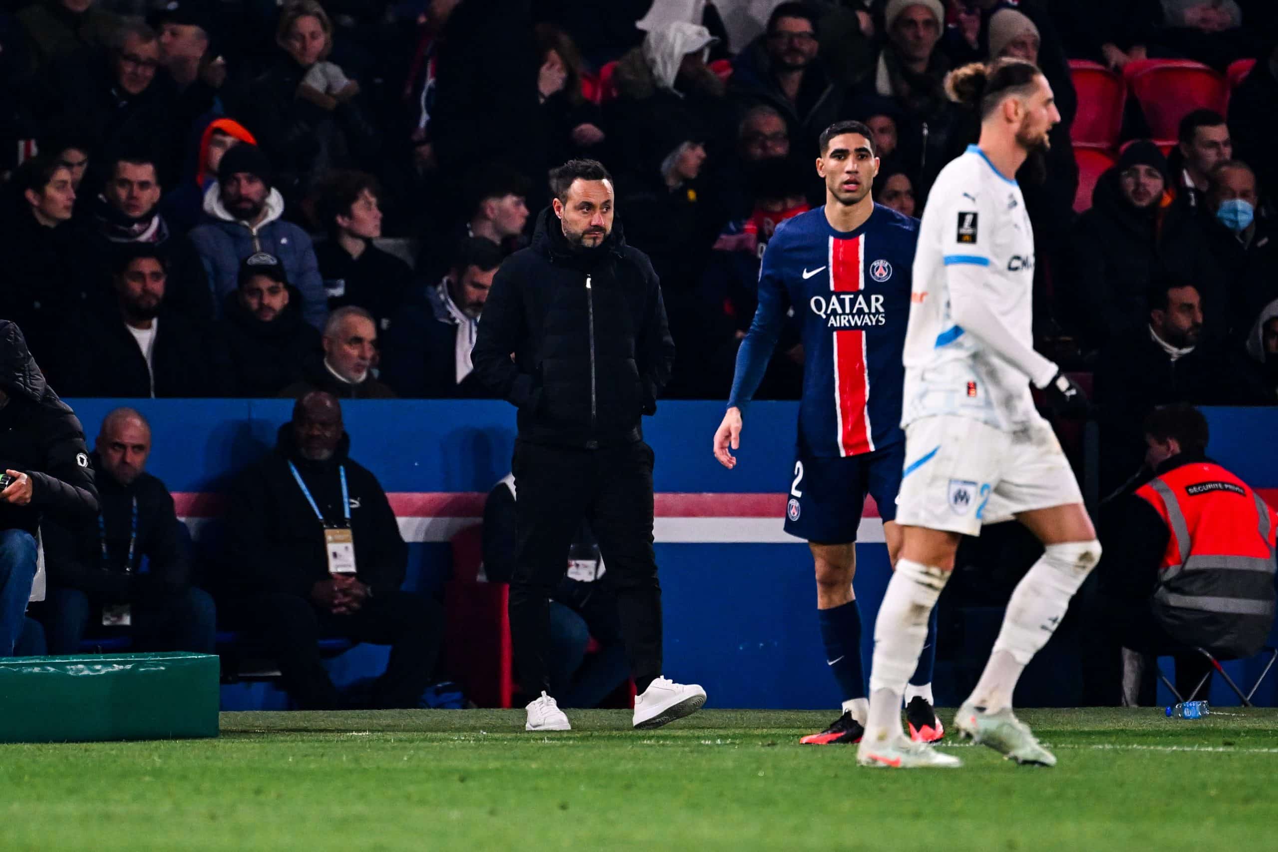 L'entraîneur de l'OM, Roberto De Zerbi, lors du match face au PSG.