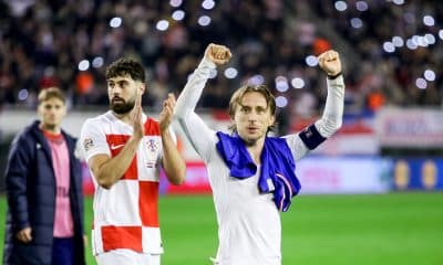 Luka Modric célébrant la victoire de la Croatie sur la France.