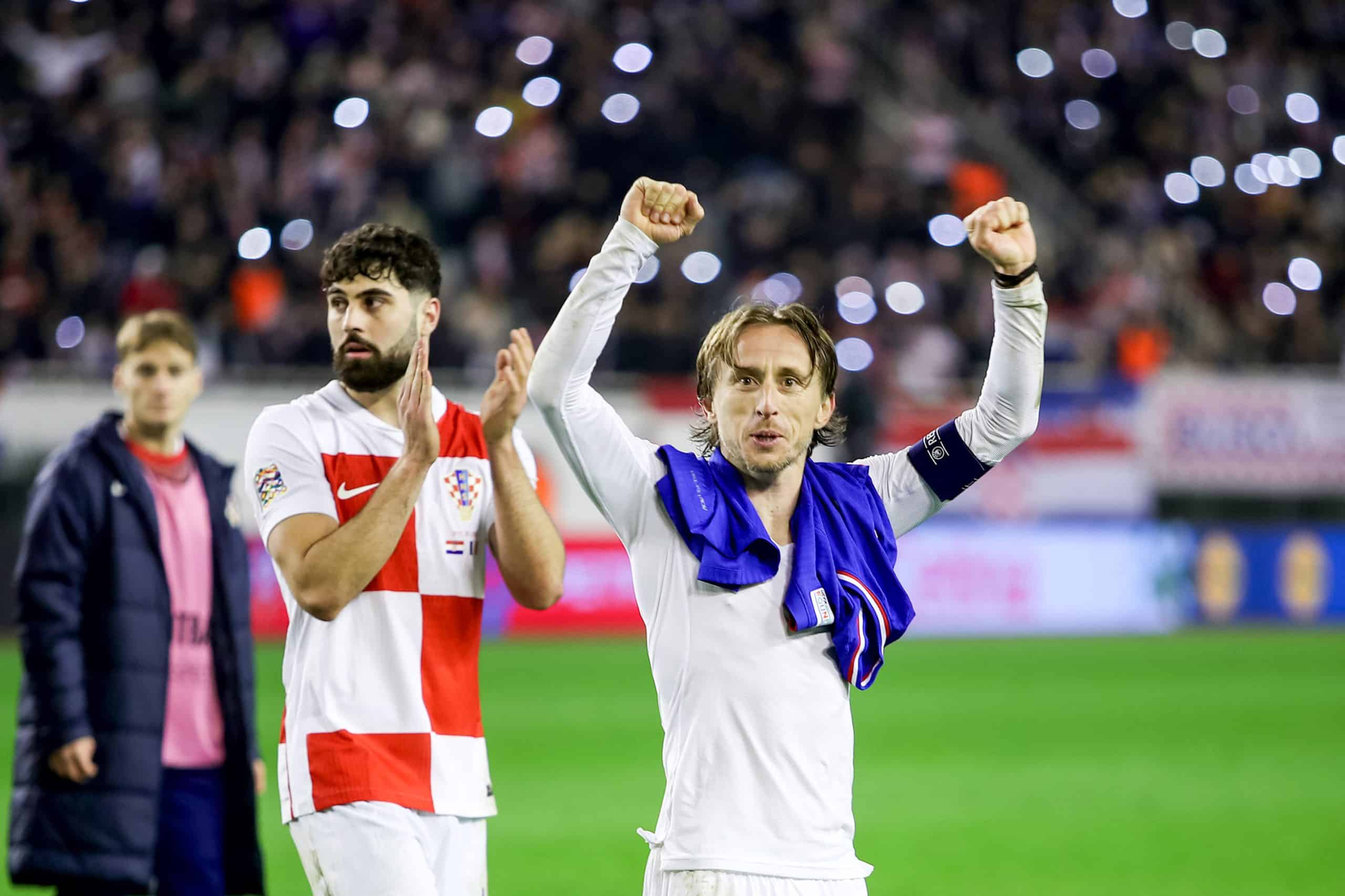 Luka Modric célébrant la victoire de la Croatie sur la France.