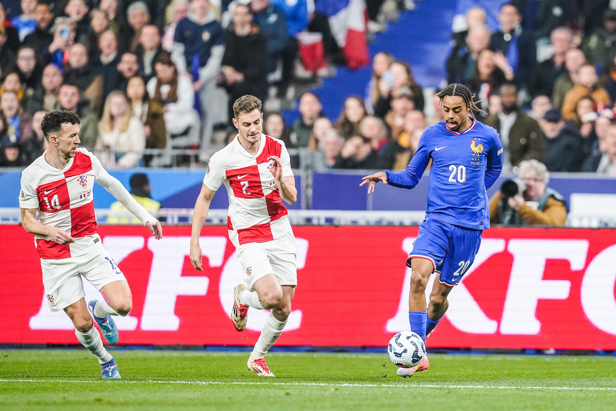 Bradley Barcola, l'attaquant de l'équipe de France, face à la Croatie.