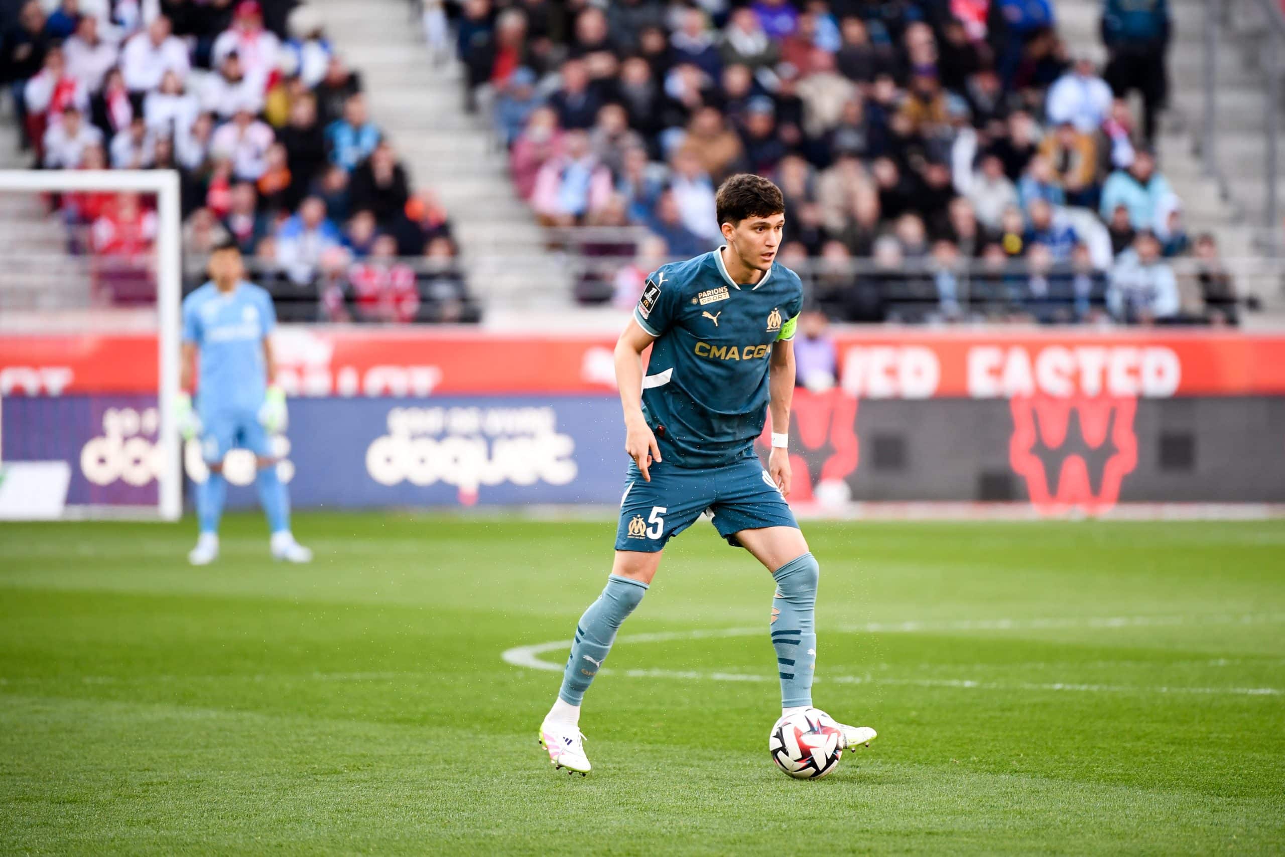 Le défenseur de l'OM Leonardo Balerdi lors du match à Reims, où il est sorti sur blessure.