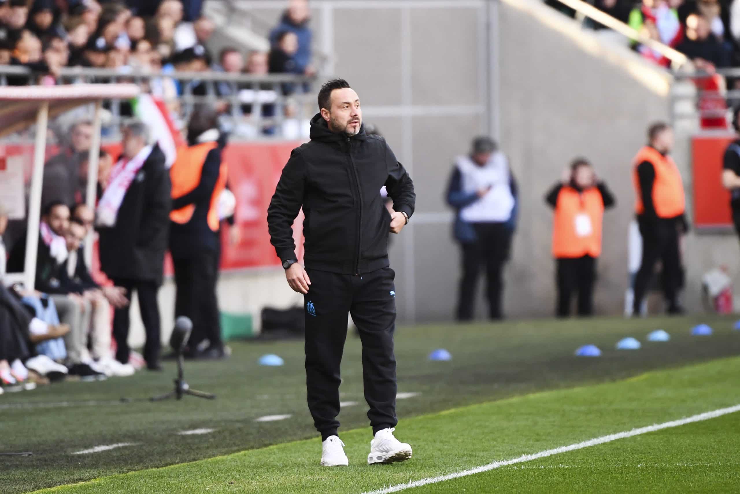 L'entraîneur de l'OM, Roberto De Zerbi, lors du match à Reims.