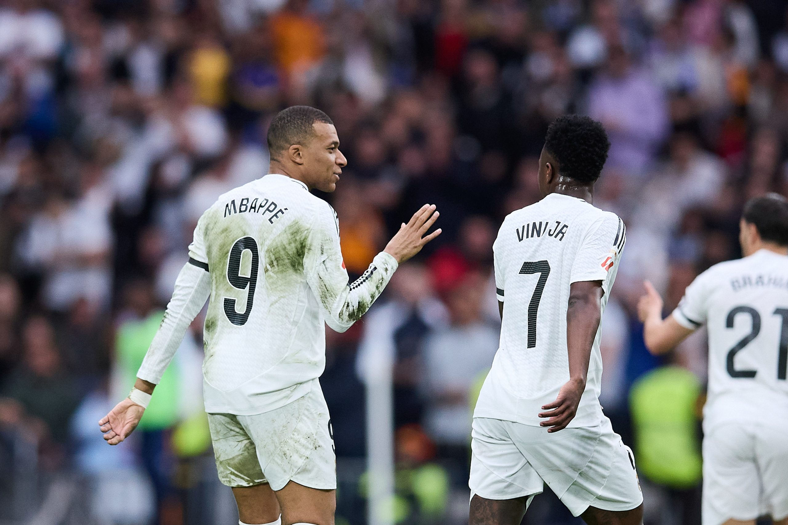 Kylian Mbappé et Vinicius Jr lors d'un match du Real Madrid.