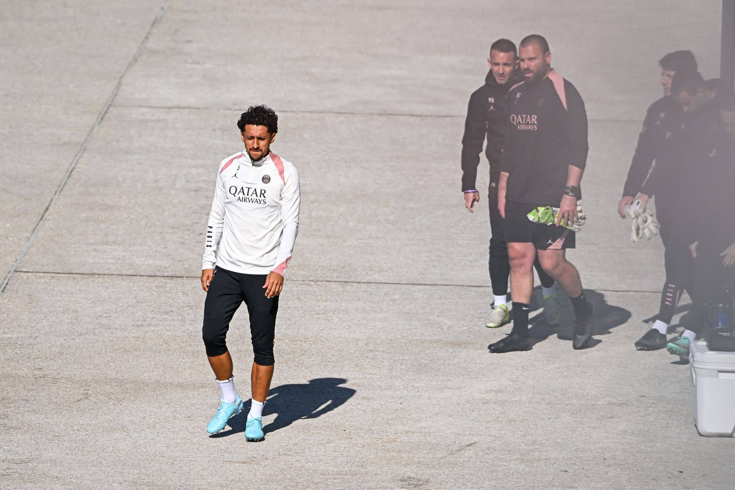Le capitaine du PSG Marquinhos lors d'un entraînement.