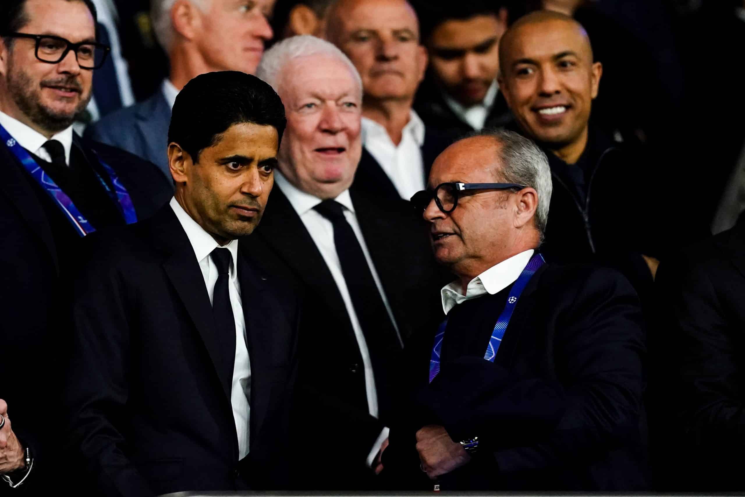 Le président du PSG, Nasser al-Khelaïfi, et son directeur sportif, Luis Campos.