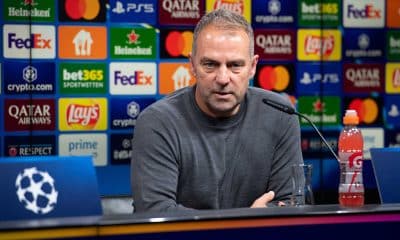 L'entraîneur du FC Barcelone, Hansi Flick, lors d'une conférence de presse.