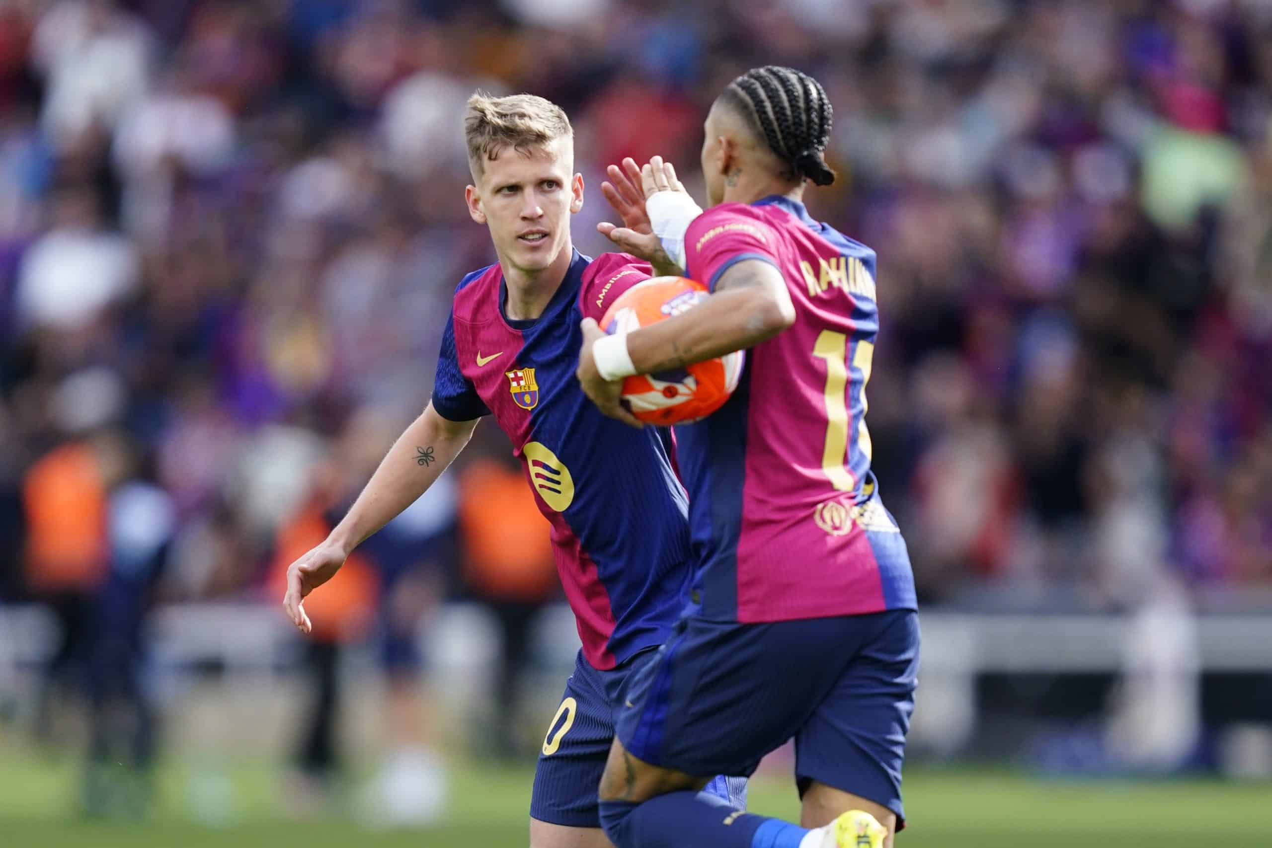 La joie de Dani Olmo et Raphinha après l'égalisation du FC Barcelone à 3-3 contre le Celta Vigo.