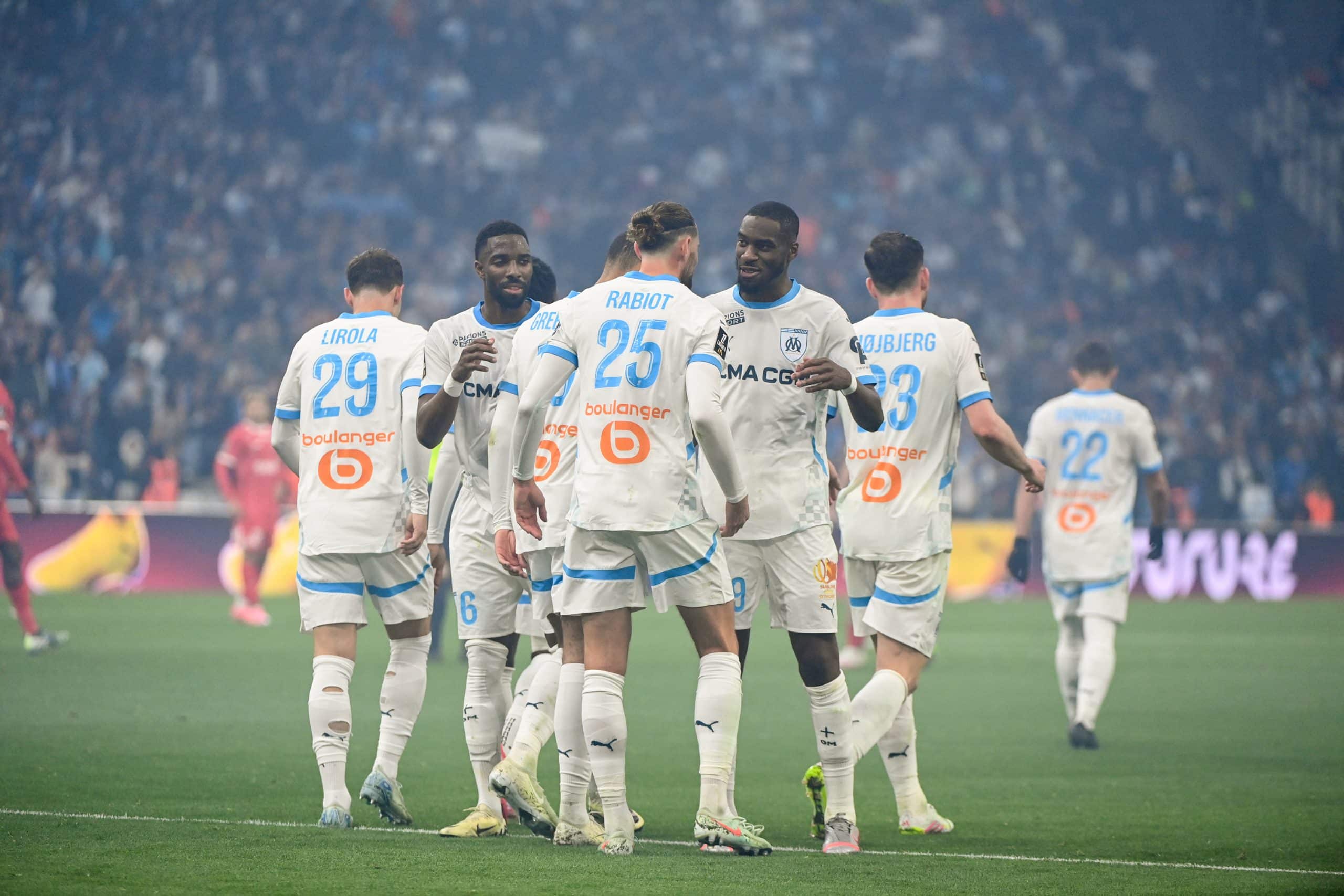 La joie des Marseillais après le cinquième but contre Montpellier.
