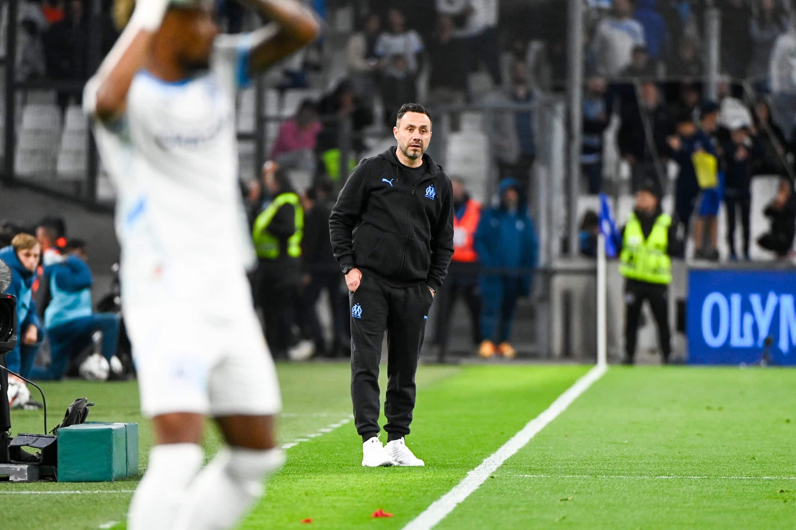 L'entraîneur de l'OM, Roberto De Zerbi, lors de la réception de Montpellier.