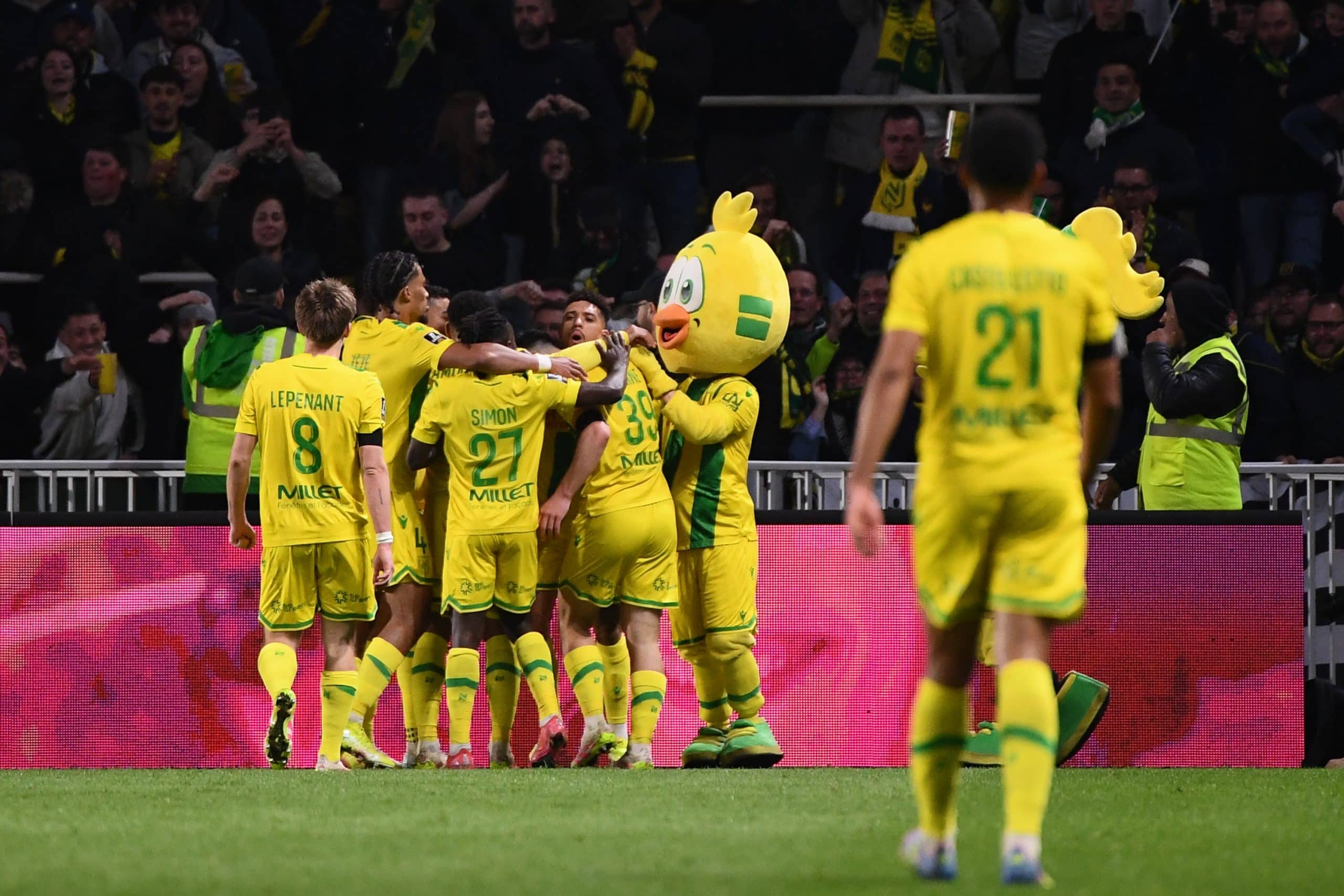 La joie des joueurs du FC Nantes après l'égalisation contre le PSG.