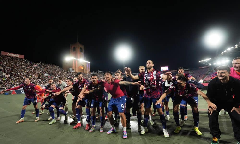 La joie des joueurs de Bologne après leur qualification pour la finale de la Coupe d'Italie.
