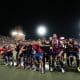 La joie des joueurs de Bologne après leur qualification pour la finale de la Coupe d'Italie.