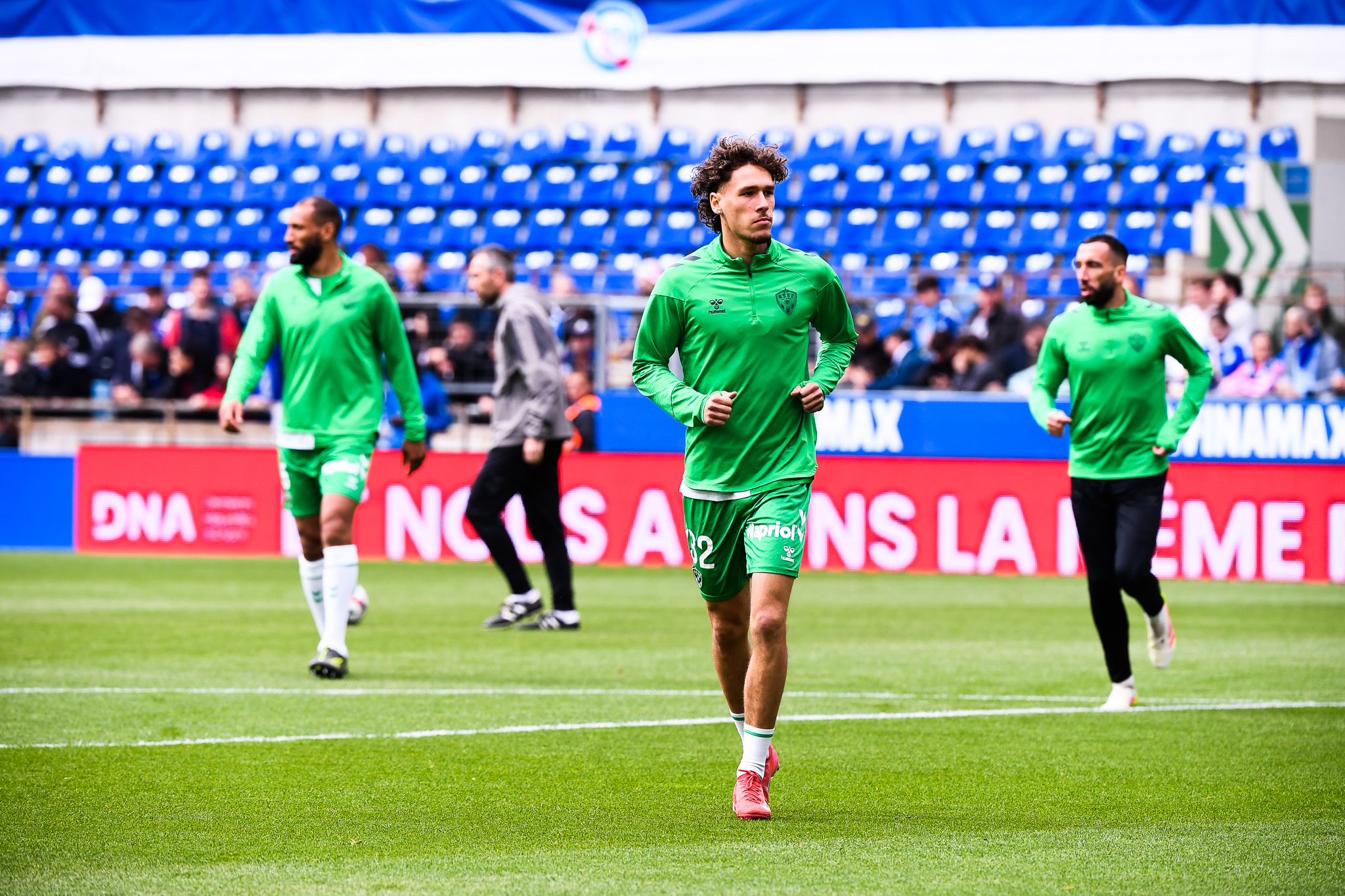 Lucas Stassin lors d'un échauffement de l'ASSE la saison dernière.