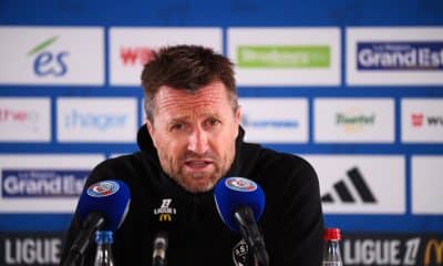 L'entraîneur de l'ASSE, Eirik Horneland, en conférence de presse après la défaite à Strasbourg.