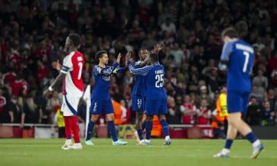 La joie des joueurs du PSG qui viennent de battre Arsenal.