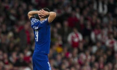 L'attaquant du PSG Gonçalo Ramos, déçu après une action ratée contre Arsenal.