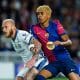 L'ailier du FC Barcelone Lamine Yamal lors de la demi-finale aller contre l'Inter Milan.