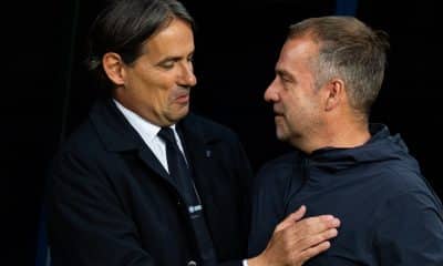 Hansi Flick avec Simone Inzaghi avant FC Barcelone - Inter Milan