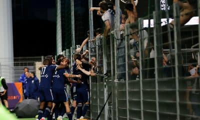 La joie des joueurs du Paris FC