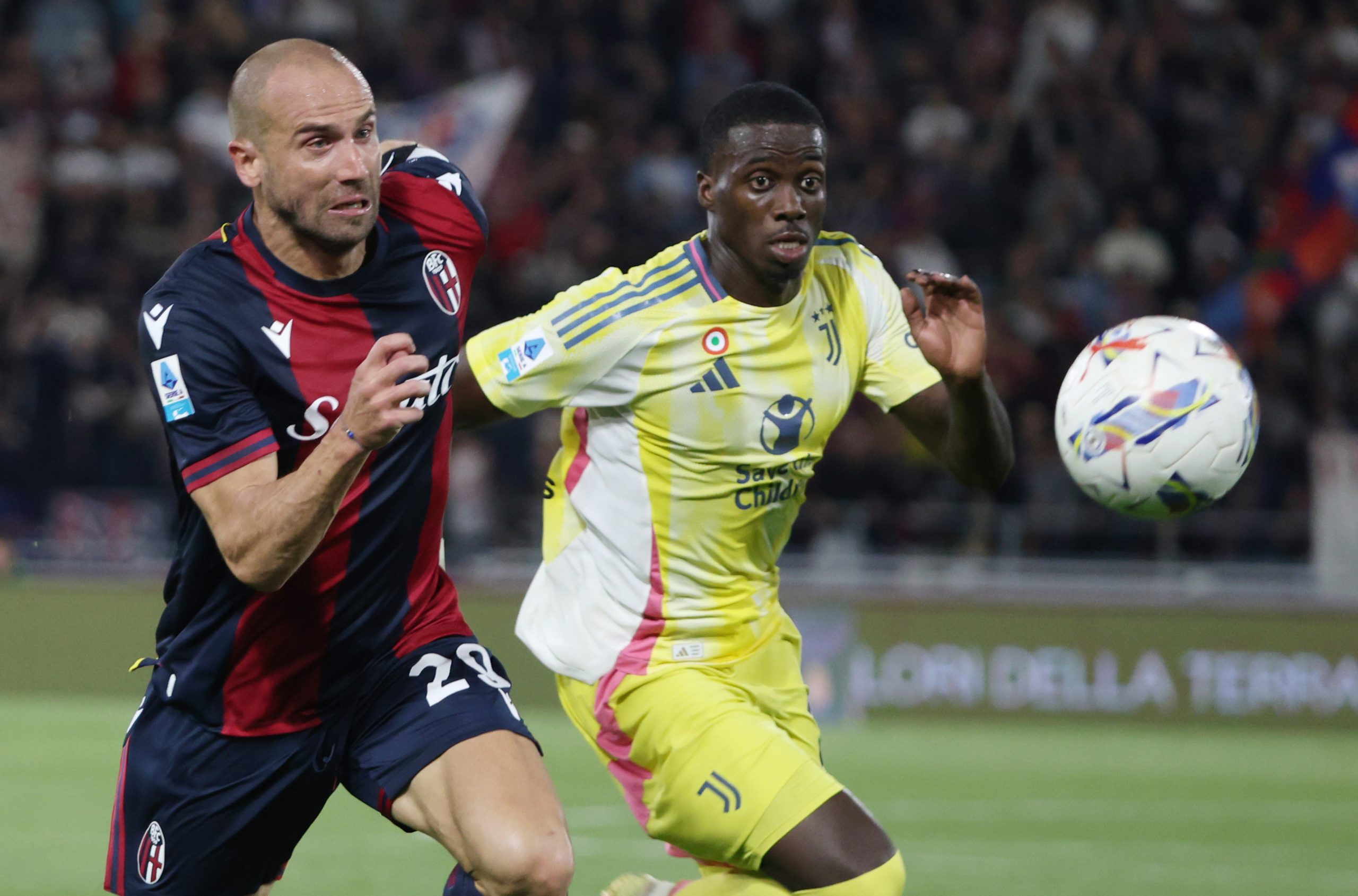 Timothy Weah lors d'un de ses derniers matches avec la Juventus, à Bologne.